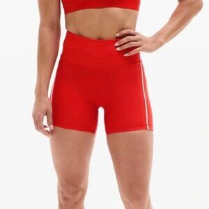 NWT Athleta Interval Stash High Rise Tipped 5" Short in Cardinal/Bright White